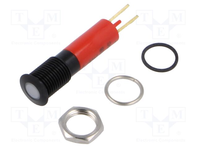 Indicator: LED; flat; red; 24÷28VDC; 24÷28VAC; Ø8mm; IP67; metal