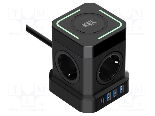 Extension lead; 3x1.5mm2; 2m; PVC; black; Sockets no: 8; 16A