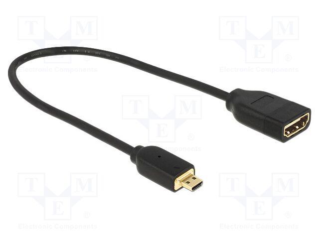 Cable; HDMI socket,micro HDMI plug; Len: 0.2m; black; 26AWG; black