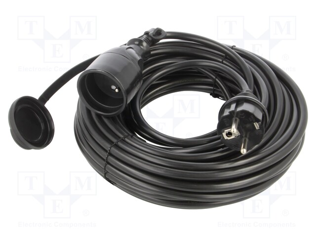 Extension lead; Sockets: 1; PVC; black; 3x1,5mm2; 15m; 16A; STANDARD