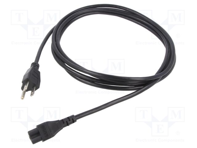 Cable; IEC C5 female,NEMA 5-15 (B) plug; PVC; 3m; black; 3x18AWG