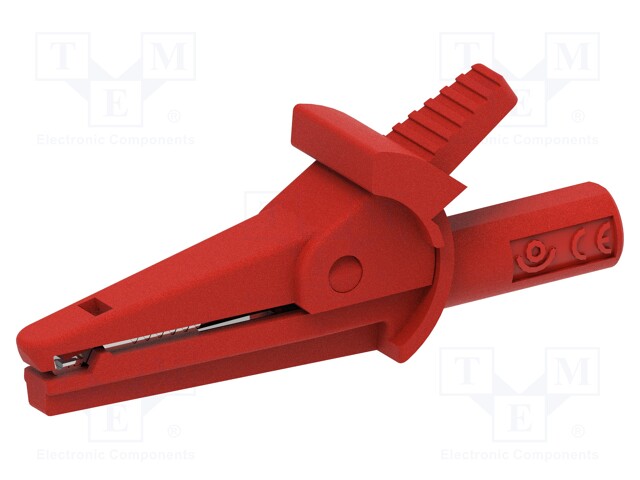 Crocodile clip; 10A; red; Overall len: 51mm; Grip capac: max.9mm