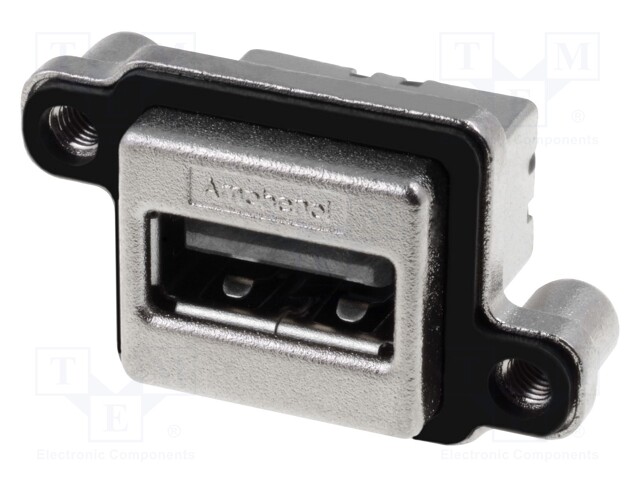 Socket; USB A; MUSB; for panel mounting,screw; THT; angled 90°