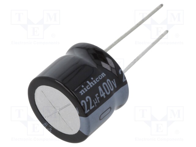 Capacitor: electrolytic; THT; 22uF; 400VDC; Ø18x15mm; Pitch: 7.5mm