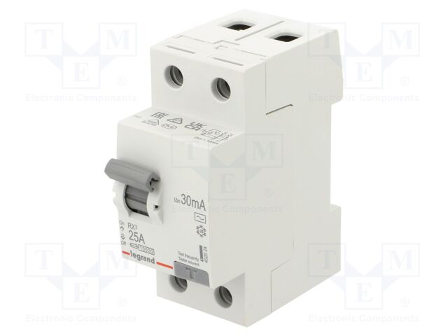 RCD breaker; Inom: 25A; Ires: 30mA; Max surge current: 250A; 400VAC