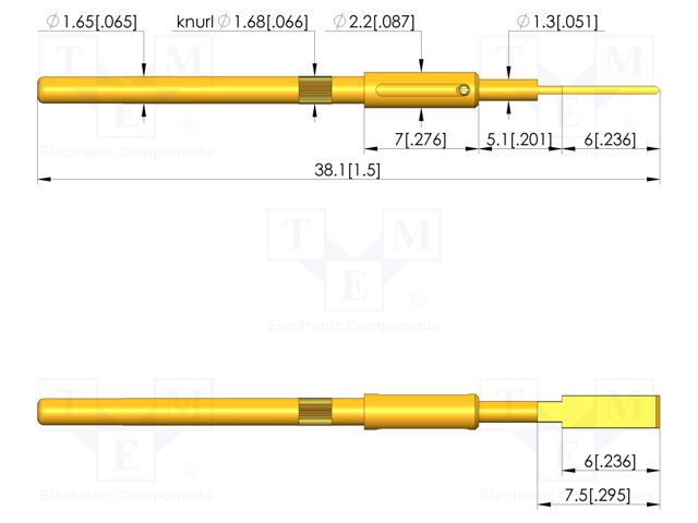 Test needle; Spring compression: 4mm; 5mm; 5A; steel; gold-plated