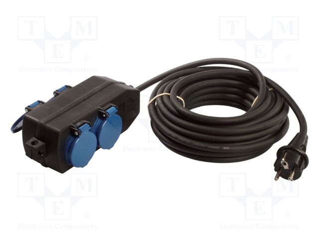 Extension lead; 3G1.5mm2; Sockets: 4; rubber; black; 10m; 16A