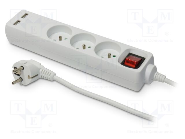 Mains; Schuko; Sockets: 5; CEE 7/5 (E) socket,CEE 7/7 (E/F) plug