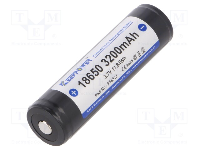 Re-battery: Li-Ion; 18650,MR18650; 3.7V; 3200mAh; Ø18.5x69mm; 10A