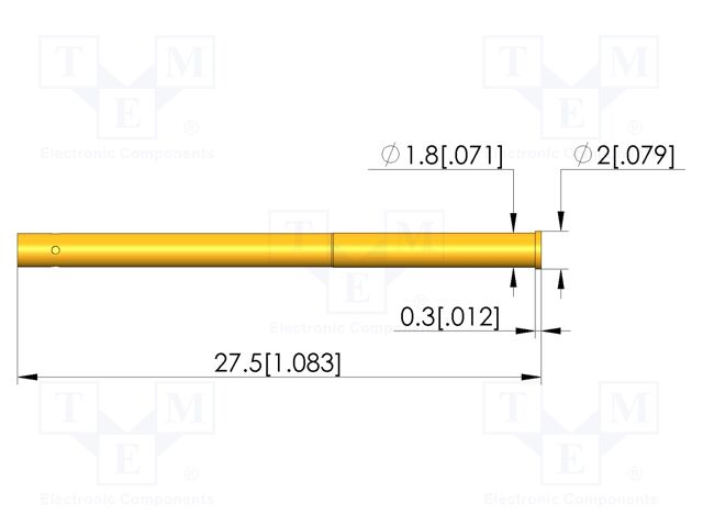 Test probe socket; gold-plated; KS-171; L: 27.5mm; test needles