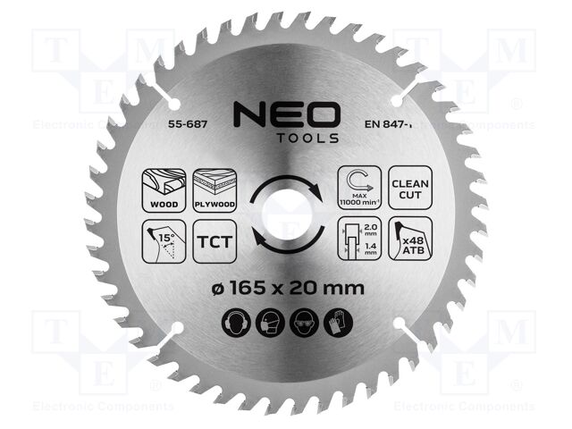 Cutting wheel; Ø: 165mm; Teeth: 48; Holder: assembly hole; 20mm
