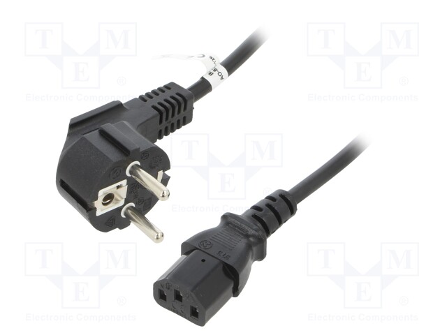 Cable; CEE 7/7 (E/F) plug angled,IEC C13 female; PVC; 1.5m; 10A