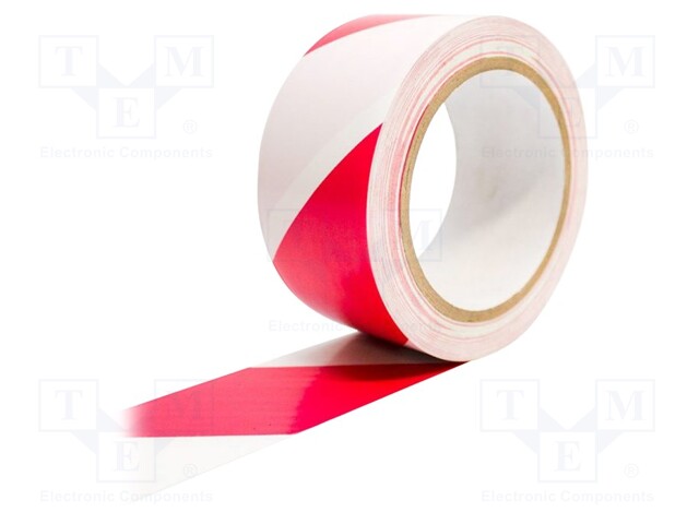 Tape: warning; white-red; L: 33m; W: 50mm; self-adhesive; Thk: 0.15mm