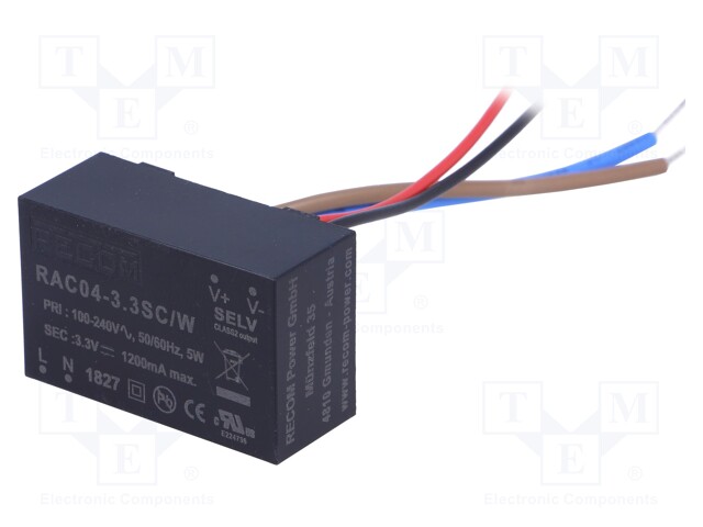 Converter: AC/DC; 4W; Uout: 3.3VDC; Iout: 1.2A; 67%; Mounting: cables