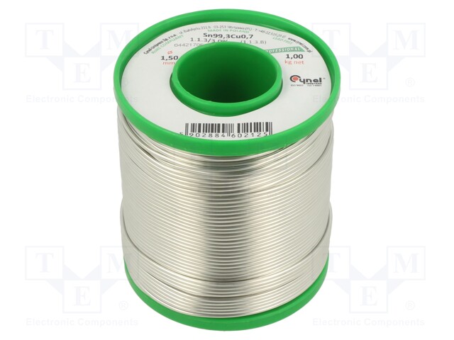 Soldering wire; Sn99,3Cu0,7; 1.5mm; 1000g; lead free; 227°C; 2.2%