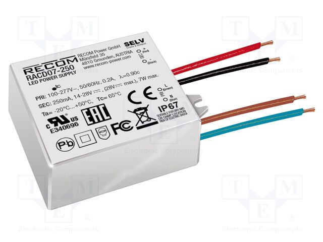 Power supply: switched-mode; LED; 7W; 3÷10.5VDC; 700mA; 90÷295VAC