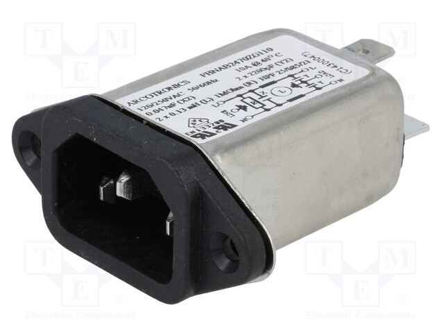 Connector: AC supply; socket; male; 10A; 250VAC; IEC 60320; 0.13mH