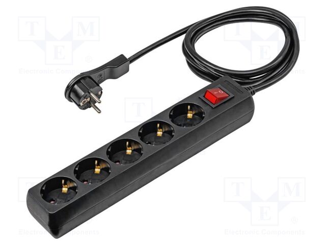 Extension lead; 3G1.5mm2; with protection; Sockets: 5; PVC; black