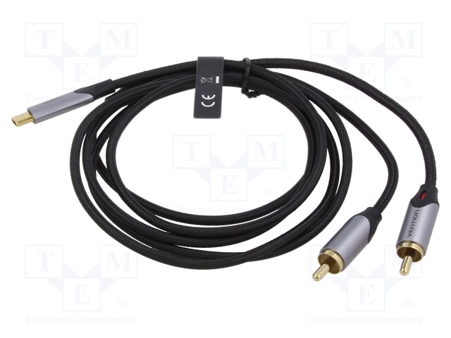 Cable; RCA plug x2,USB C plug; gold-plated; 1.5m; black; Core: Cu