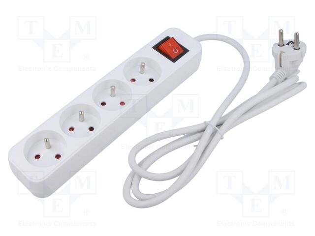 Extension lead; 3x1mm2; Sockets: 4; rubber; white; 1.5m; 10A