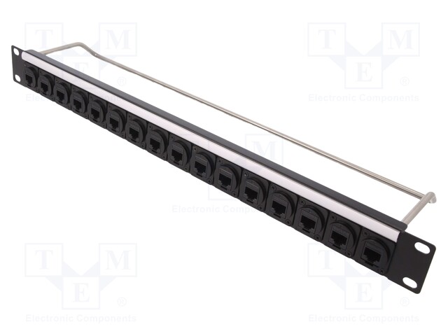 Patch panel; RJ45; Cat: 6; RACK; screw; Number of ports: 16; M3