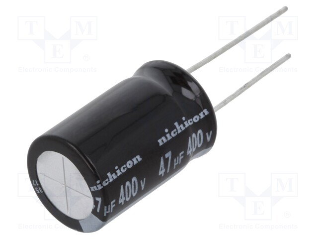 Capacitor: electrolytic; THT; 47uF; 400VDC; Ø16x25mm; Pitch: 7.5mm
