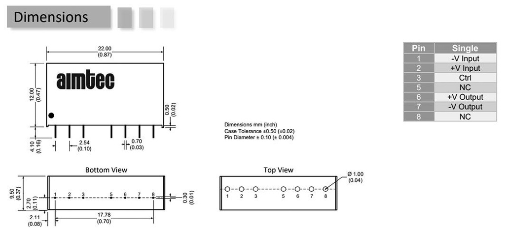 Converter: DC/DC; 10W; Uin: 18÷36V; Uout: 9VDC; Iout: 1.11A; SIP8