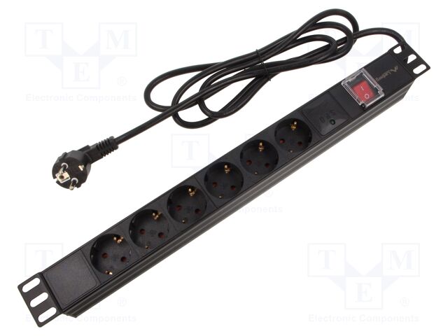 Plug socket strip: protective; Sockets: 6; 230VAC; 16A; black; 2m