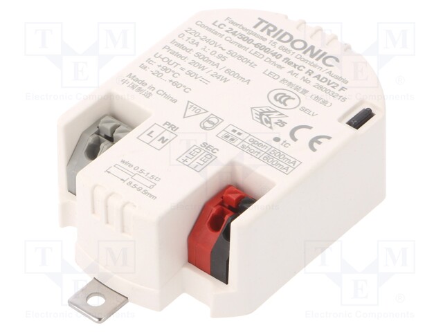 Power supply: switched-mode; LED; 24W; 24VDC; 500÷600mA; IP20; 63g