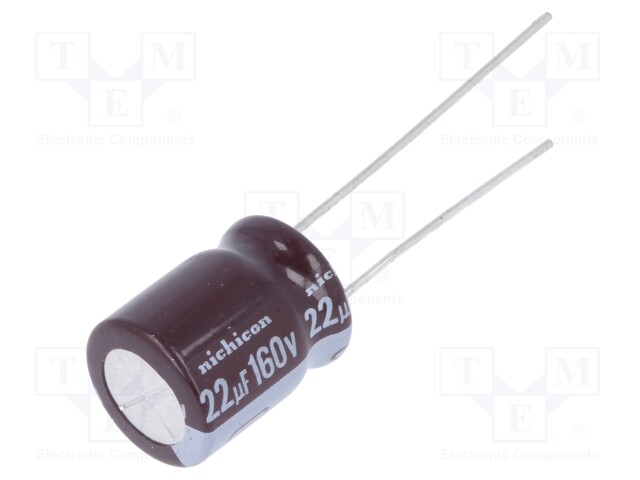 Capacitor: electrolytic; THT; 22uF; 160VDC; Ø10x12.5mm; Pitch: 5mm
