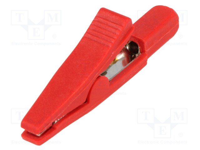 Crocodile clip; 5A; 70VDC; red; Overall len: 42mm; Contacts: brass