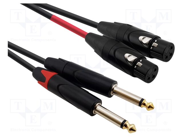 Cable; Jack 6,3mm plug x2,XLR female 3pin x2; 1m; black; PVC