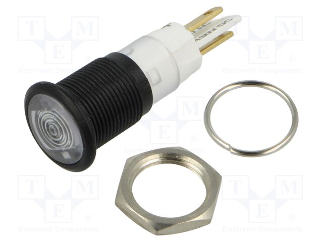 Indicator: LED; prominent; white; 230VAC; Ø12mm; IP50; ØLED: 15mm