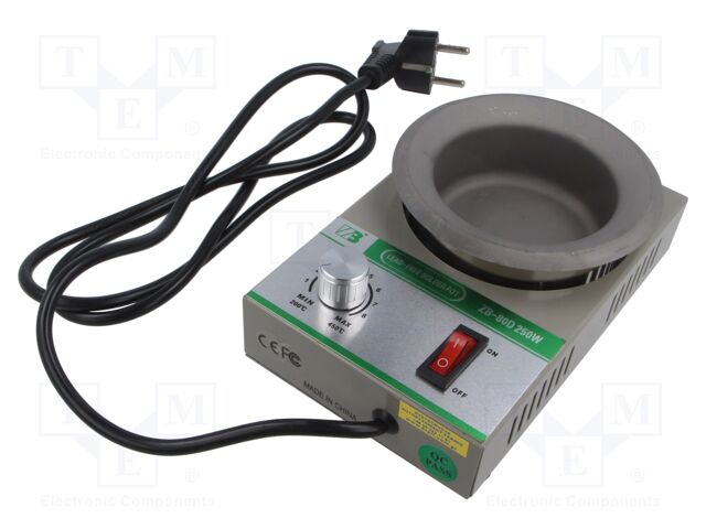 Device: soldering pot; 250W; 200÷450°C; 80mm; 230VAC; Plug: EU