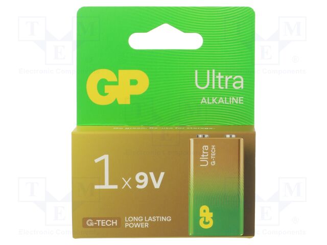 Battery: alkaline; 6F22; 9V; non-rechargeable; 1pcs; ULTRA G-TECH