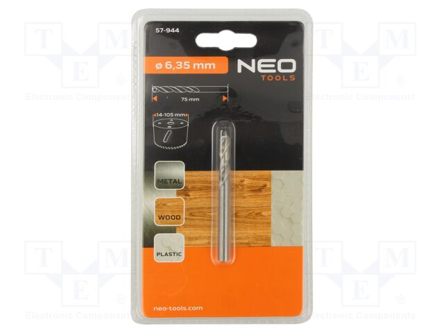 Centering drill; Ø: 6.35mm; L: 75mm; hole saw