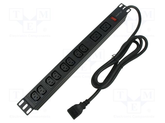 Plug socket strip: protective; Sockets: 10; 230VAC; 16A; black; 2m