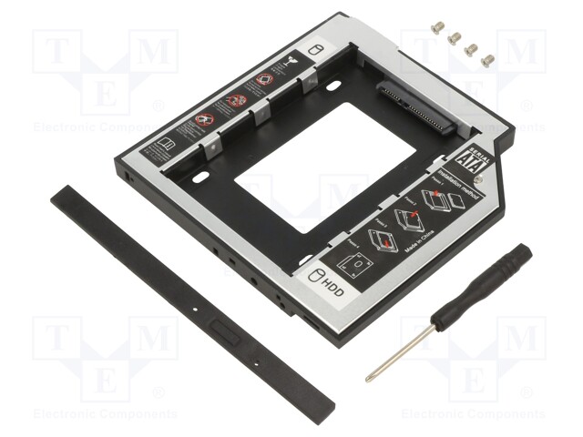 Hard discs housing: 2,5"; Enclos.mat: metal; 130x127x9.5mm