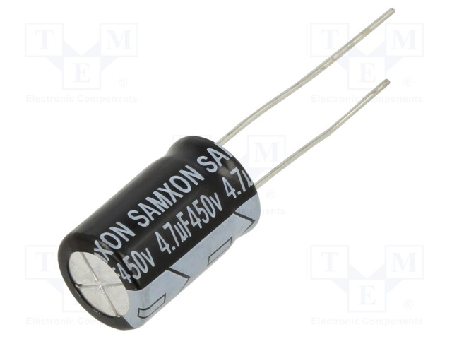 Capacitor: electrolytic; THT; 4.7uF; 450VDC; Ø10x20mm; ±20%