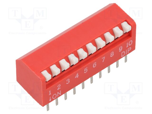 Switch: DIP-SWITCH; Poles number: 10; OFF-ON; 0.025A/24VDC; THT