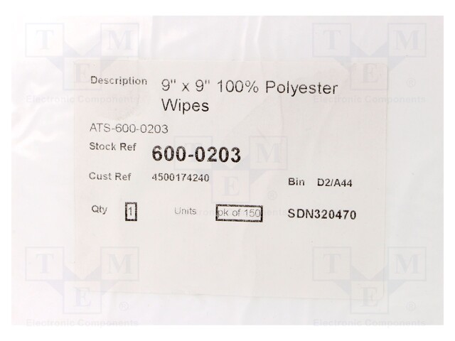 Wipe: cloth; polyester; 150pcs; 228.6x228.6mm; Cleanroom