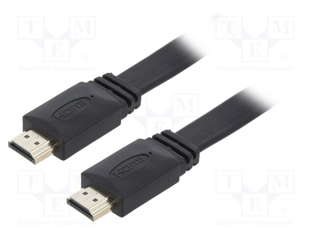 Cable; HDMI 2.0,flat; HDMI plug,both sides; 3m; black; 30AWG