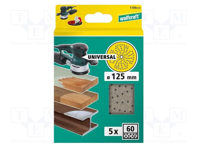 Wheel; Ø: 125mm; Granularity: 60; Mounting: bur; with holes; 5pcs.