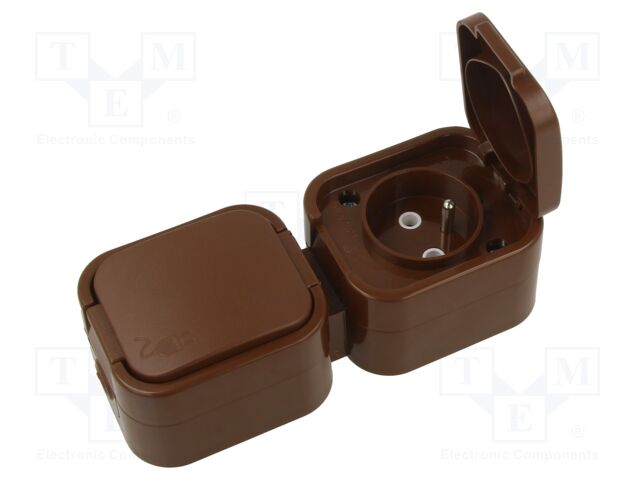 Connector: AC supply; socket; 2P+PE; 250VAC; 16A; brown; wall mount