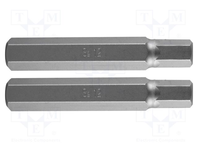 Screwdriver bit; hex key; HEX 12mm; Overall len: 75mm; 2pcs.