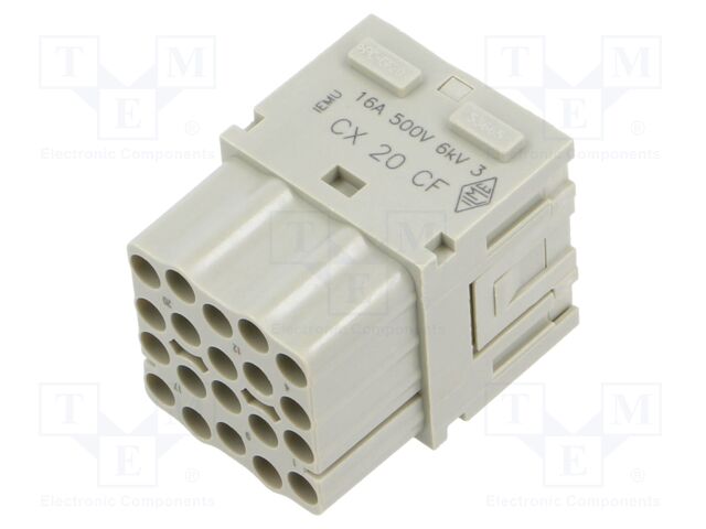 Heavy Duty Connector, MIXO, Insert, 20 Contacts, Receptacle, Crimp Socket - Contacts Not Supplied