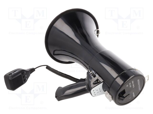 Signaller: magaphone; voice message,siren; black; ABS; 90W