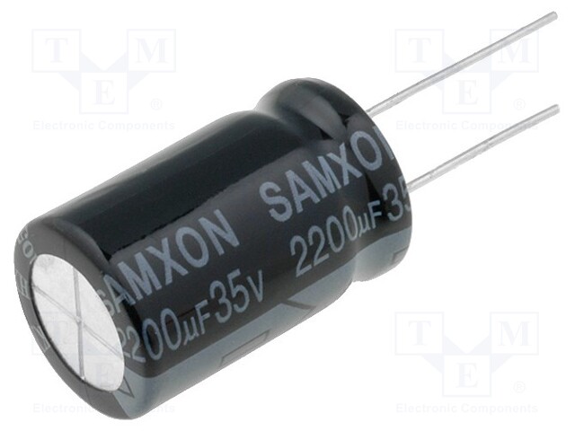 Capacitor: electrolytic; THT; 2200uF; 35VDC; Ø16x25mm; Pitch: 7.5mm