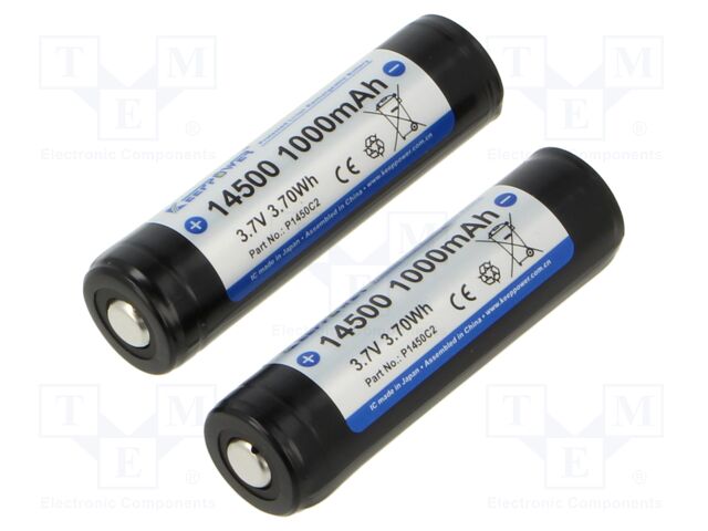 Re-battery: Li-Ion; 14500,AA; 3.7V; 1000mAh; Ø14.4x52.1mm