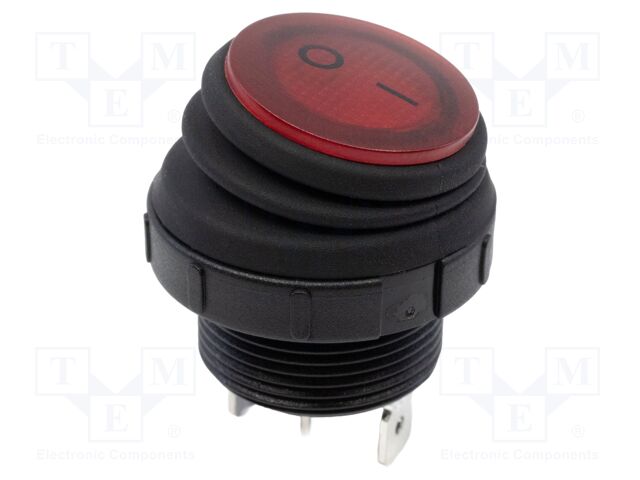 ROCKER; SPST; Pos: 2; OFF-ON; 16A/250VAC; 16A/30VDC; red; red; IP68